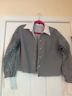 Express Black & White Striped Button-Front Jacket